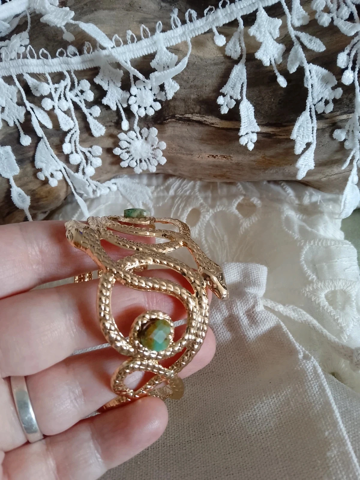 Armband van roségoud met Afrikaanse turkoois steen en slang – photo 5